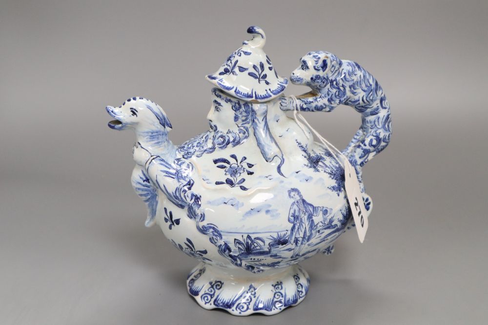 A Delft blue and white teapot, height 19cm